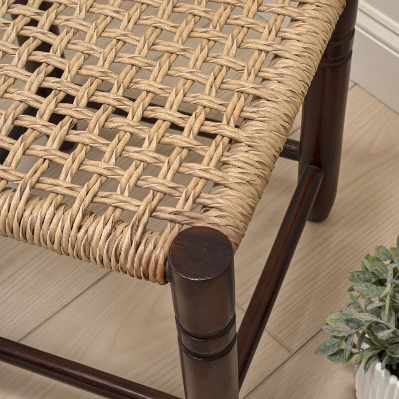 Columnar Casual Bohemian Handcrafted Teak Wood Backless Indoor/Outdoor Stool with Synthetic Woven Rattan Seat image number 7