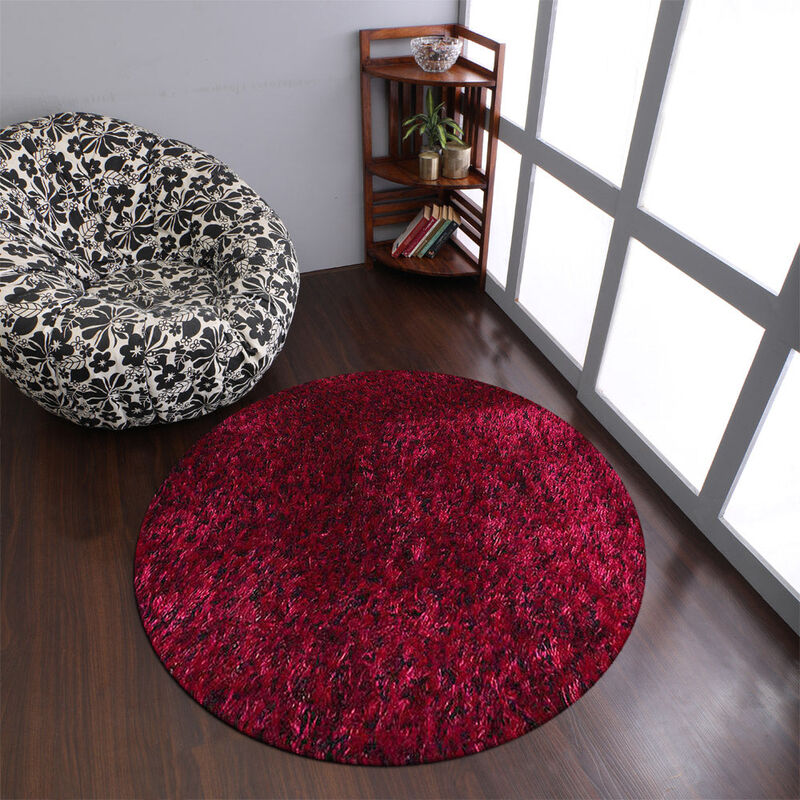 RUGSOTIC CARPETS HAND TUFTED SHAG POLYESTER ECO-FRIENDLY AREA RUGS  - Round, Size, Solid Plain Design, High Pile Thick Handmade Anti Skid Area Rugs for Living Room, Bed Room K00111 image number 1
