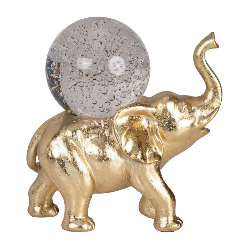 Resin, 9" Elephant W/ Crystal Ball, Gold image number 3