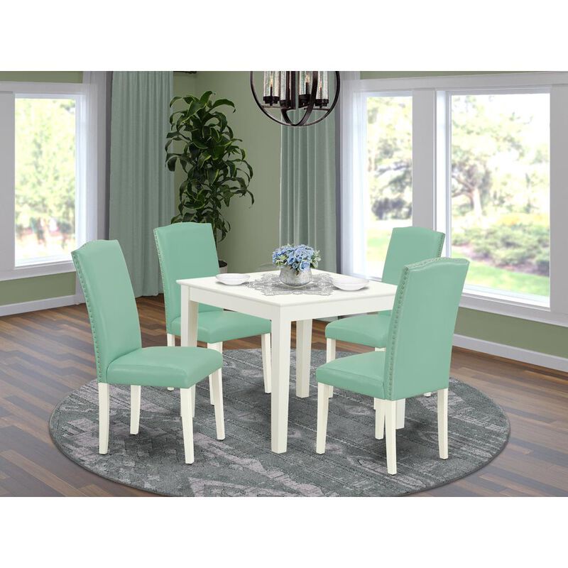 East West Furniture Dining Room Set Linen White, OXEN5-LWH-57