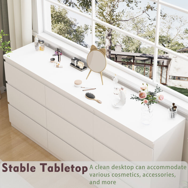 9-Drawer Retractable Dresser Bedroom Storage Organizer with Rotatable Table