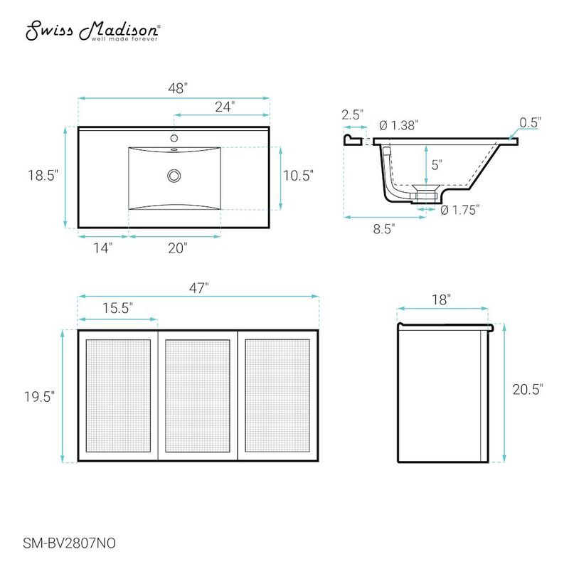 Classe 48" Wall-Mounted Bathroom Vanity in Natural Oak image number 4