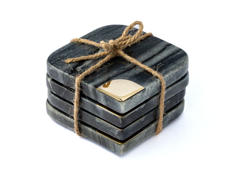 Lexi Home 4 in. Grey Marble Inlay 4-Pack Coaster Set