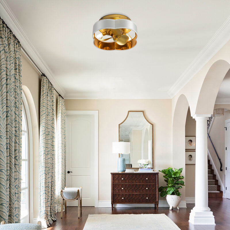 13" Gold Flush Mount Ceiling Fan with LED Light and Remote