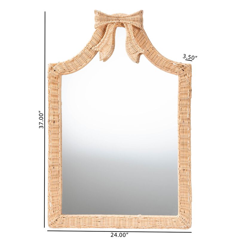 bali & pari Creusa Natural Rattan Wall Mirror - Handwoven Arched Mirror with Scalloped Corners and Bow Accent, Artistic Decor with Boho Coastal Style image number 3