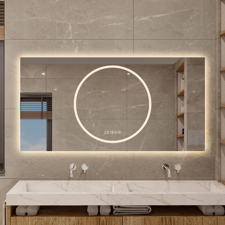 ELEMENT ACE 48x24 Inch Anti-Fog LED Bathroom Mirror with Dimmable Lighting and Multiple Color Temperature Options for Modern Vanity