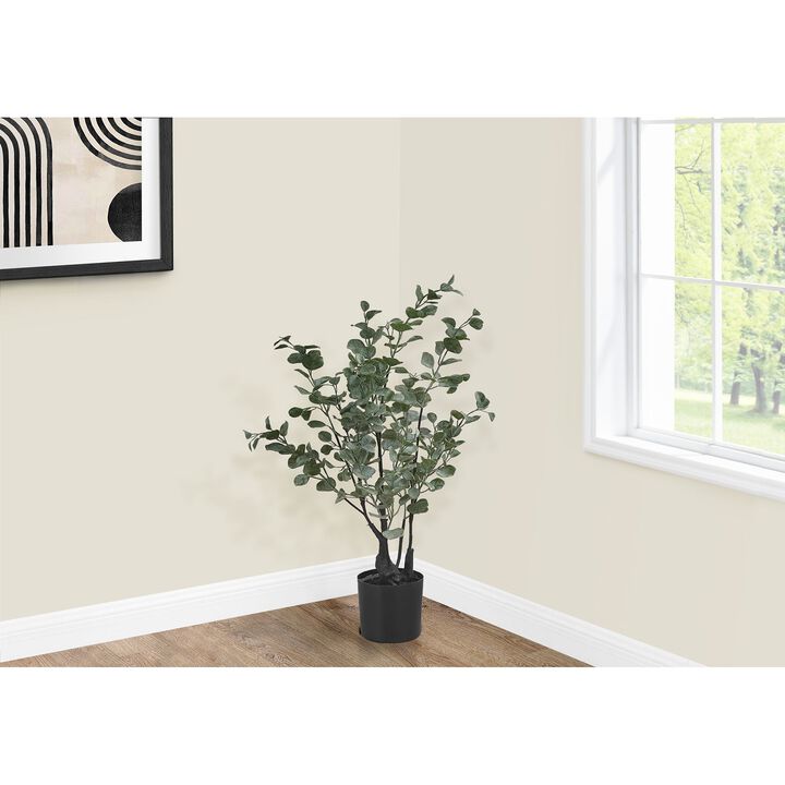 Monarch Specialties I 9562 - Artificial Plant, 35" Tall, Eucalyptus Tree, Indoor, Faux, Fake, Floor, Greenery, Potted, Decorative, Green Leaves, Black Pot