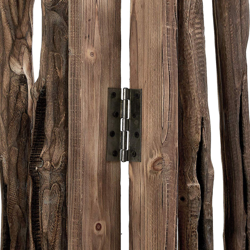 Contemporary 3 Panel Wooden Screen with Log Design, Brown - Benzara