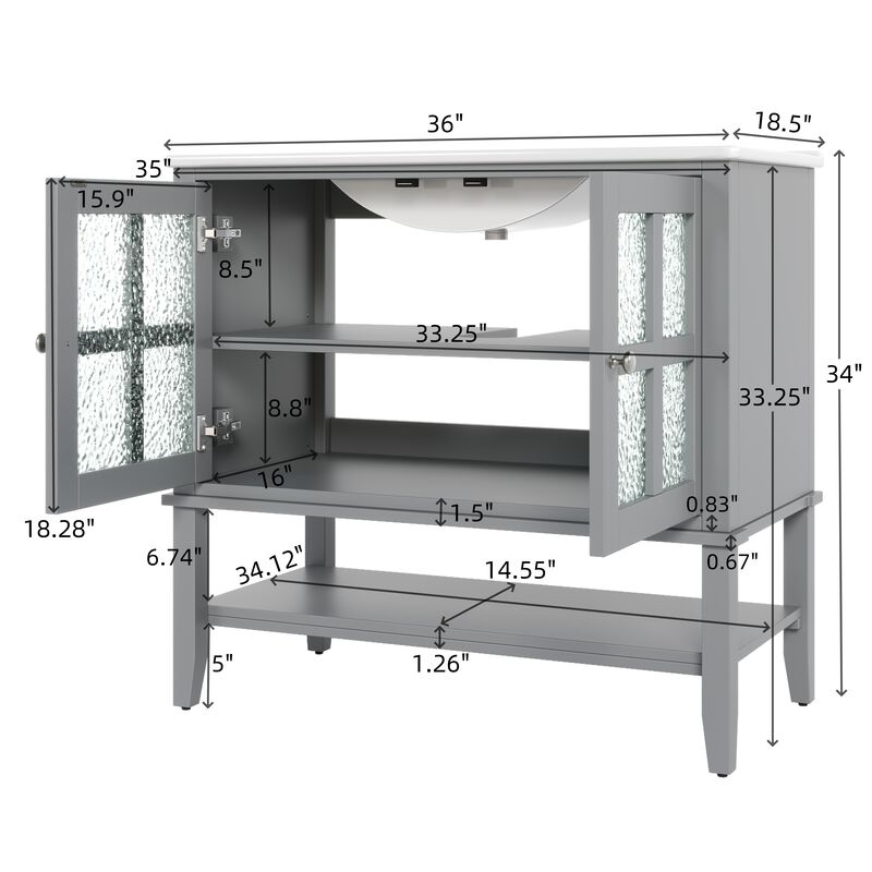 TATEUS 36-Inch Bathroom Vanity with Ceramic Sink Functional Storage with Smart Layout
