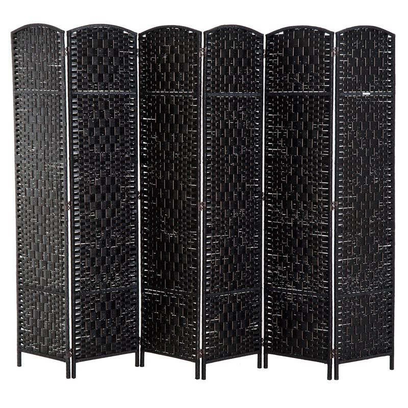 Black Expansive Divider: 6-Panel 6' Tall Extra Wide Wicker Folding Screen