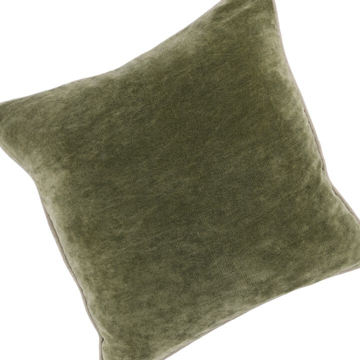 Hillary 18 Inch Square Velvet Decorative Throw Pillow, Welt Cord, Green-Benzara