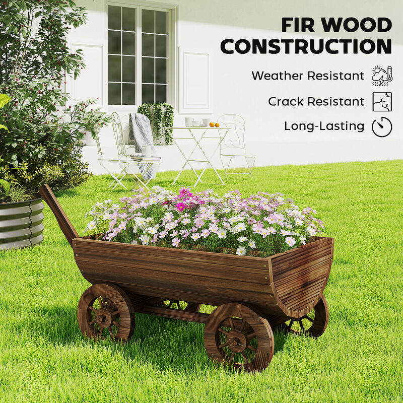 Hivvago Wooden Wagon Planter with Wheels and Drainage Hole image number 6