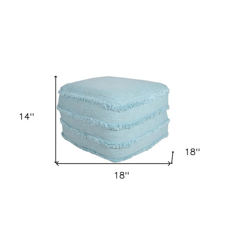 Hivvago 18 Inch Blue Cotton Striped Pouf Ottoman