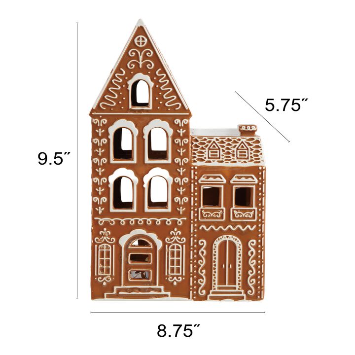 Dolomite Clay Gingerbread House with Glazed Detailing, White & Brown