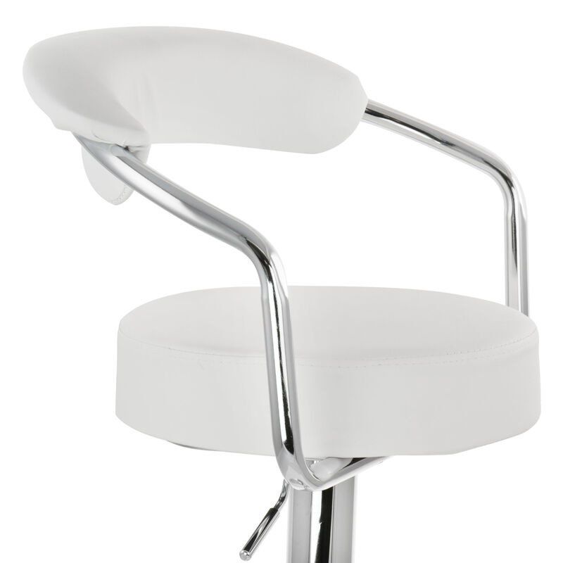 Elama 2 Piece Faux Leather Retro Adjustable Bar Stool in White with Chrome Handles and Base image number 5