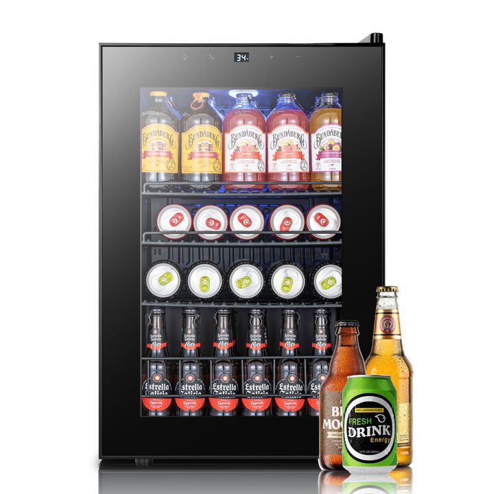 Beverage Refrigerator Cooler, 85 Cans Freestanding Mini Beverage Fridge with Glass Door Beverage cooler for Home Office