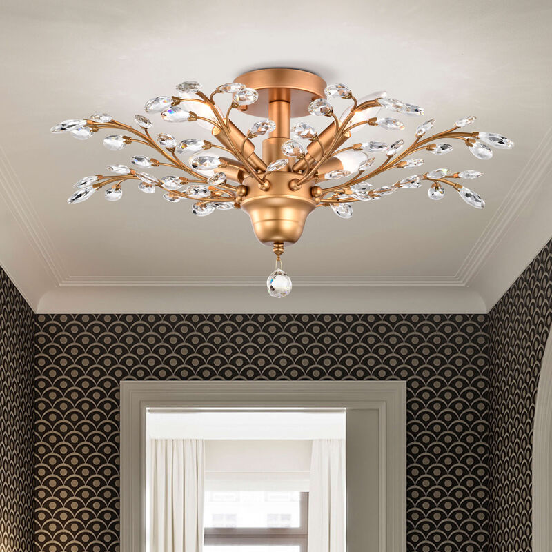 Grace 4-light Shiny Bronze Crystal Leaves Branches Flush Mount image number 9
