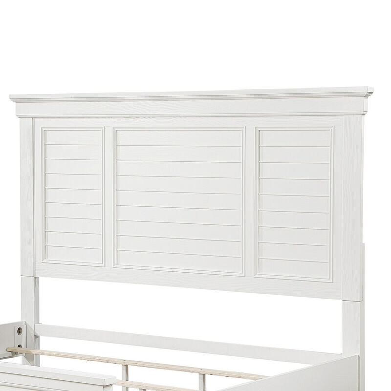 Lyni Queen Size Bed with Farmhouse Style Headboard, Solid White Acacia Wood