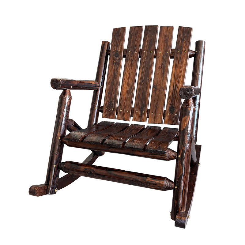 Rustic Log Wooden Rocking Chair, Handcrafted Solid Fir Wood Outdoor Rocker for Porch, Patio, Heavy-Duty 700 LBS, Weather-Resistant Finish, Natural Charm