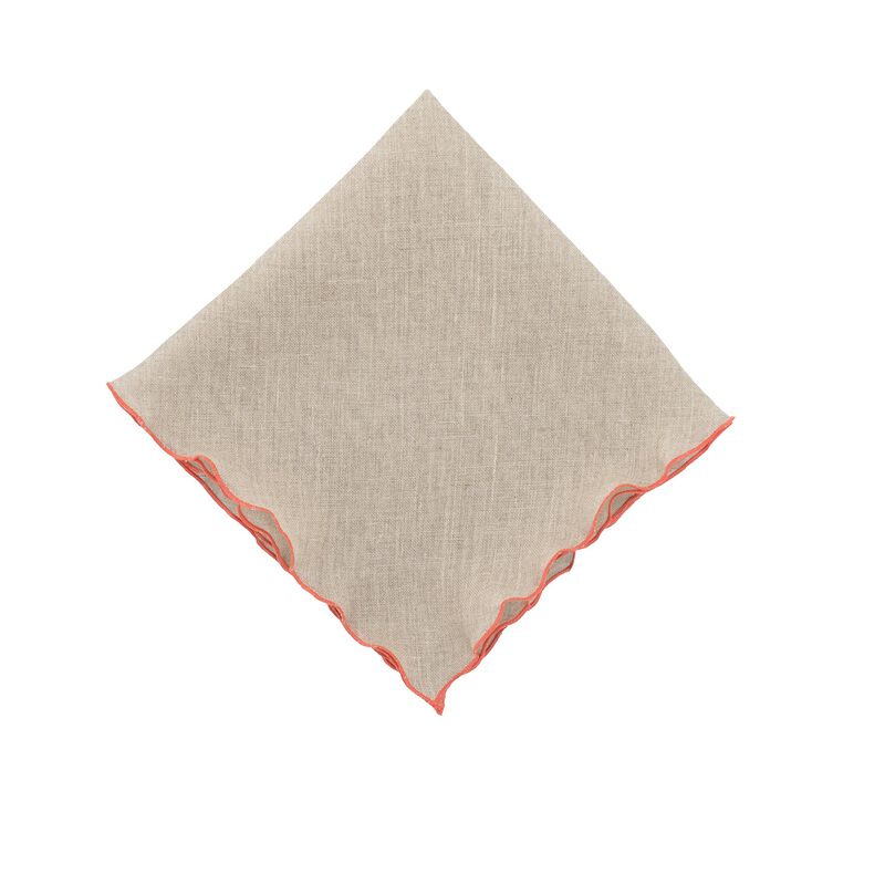 Linen Napkins With Orange Ruffled Edges, Set Of 4
