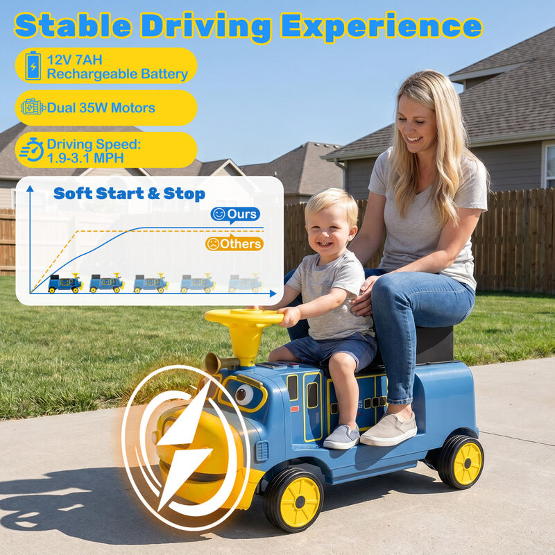 12V Kids Ride On Train with 2 Seats Height Adjustable Seat and Music for Backyard image number 6