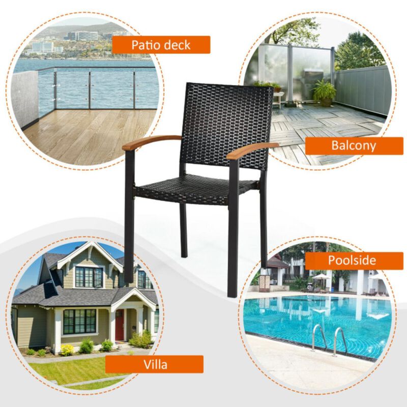 Hivvago Set of 4 Outdoor Patio PE Rattan Dining Chairs with Powder-coated Steel Frame