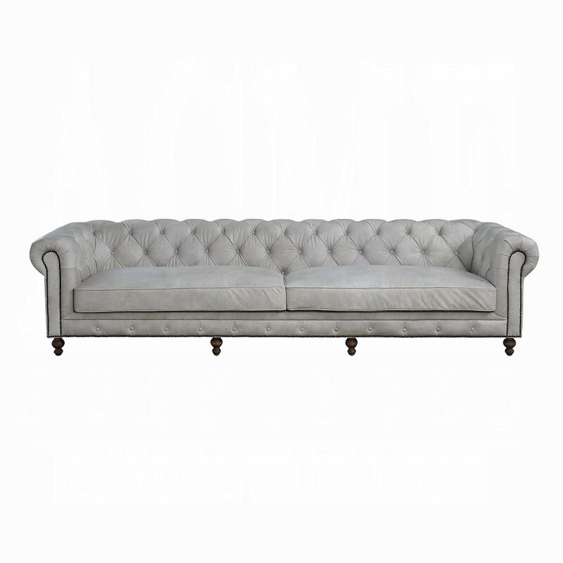 Ferry 122 Inch Chesterfield Sofa, Off White Tufted Top Grain Leather image number 2