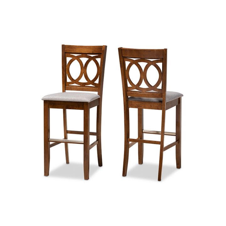 Baxton Studio Carson Modern and Contemporary Grey Fabric Upholstered and Walnut Brown Finished Wood 2-Piece Bar Stool Set