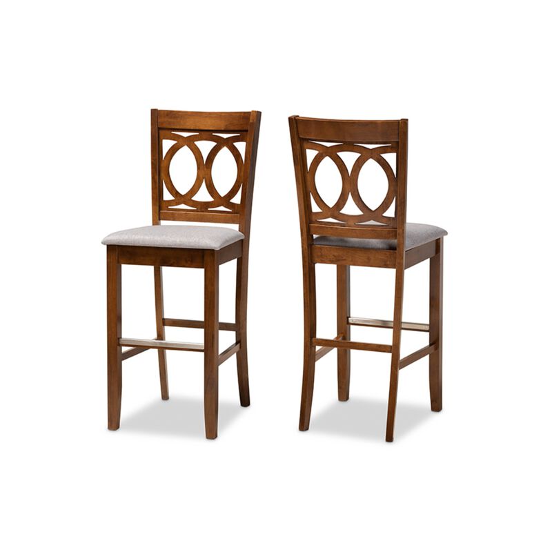 Baxton Studio Carson Modern and Contemporary Grey Fabric Upholstered and Walnut Brown Finished Wood 2-Piece Bar Stool Set