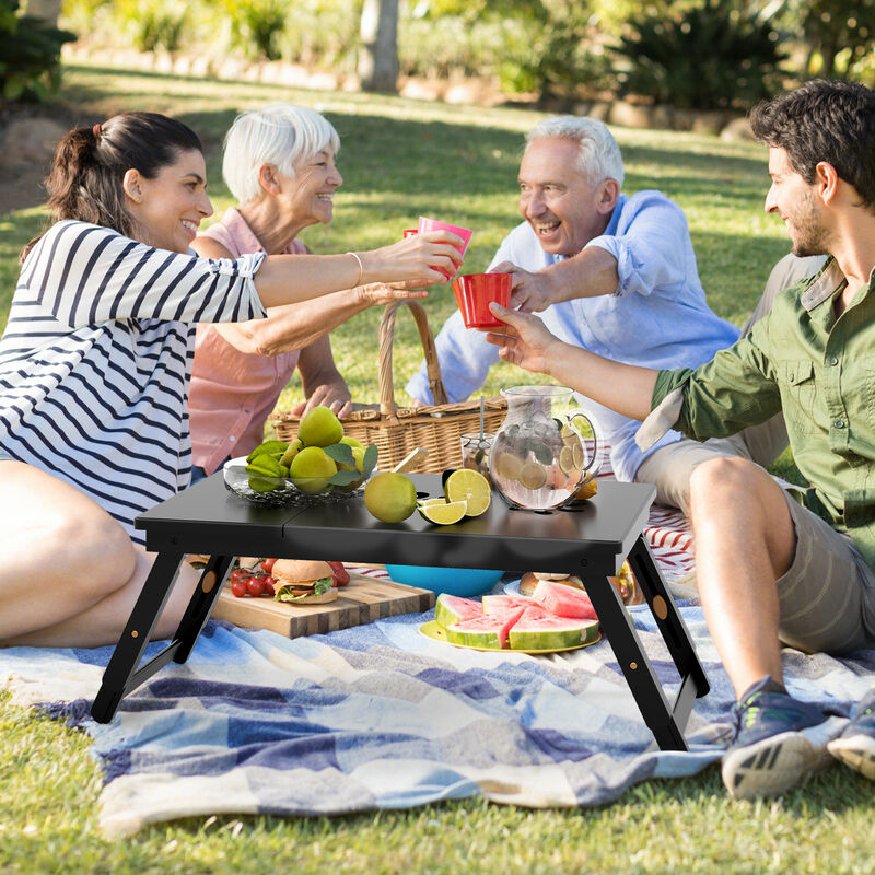 Adjustable Wicker Laptop Desk with Tilting Top and Drawer