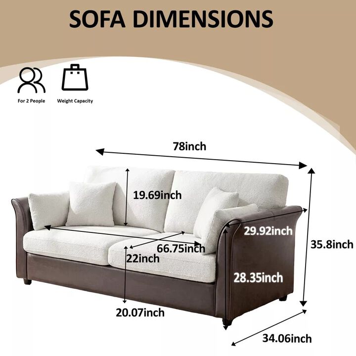 Vipbear 78 Inch 2-Seater Loveseat Sofa, Chenille & PU Leather Upholstered Couch with Cushions