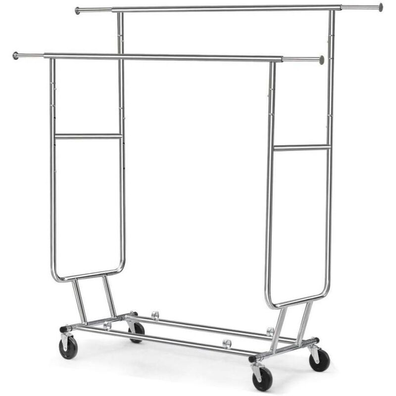 Hivvago Heavy Duty Double Bar Clothes Hanging Garment Rack on Lockable Wheels