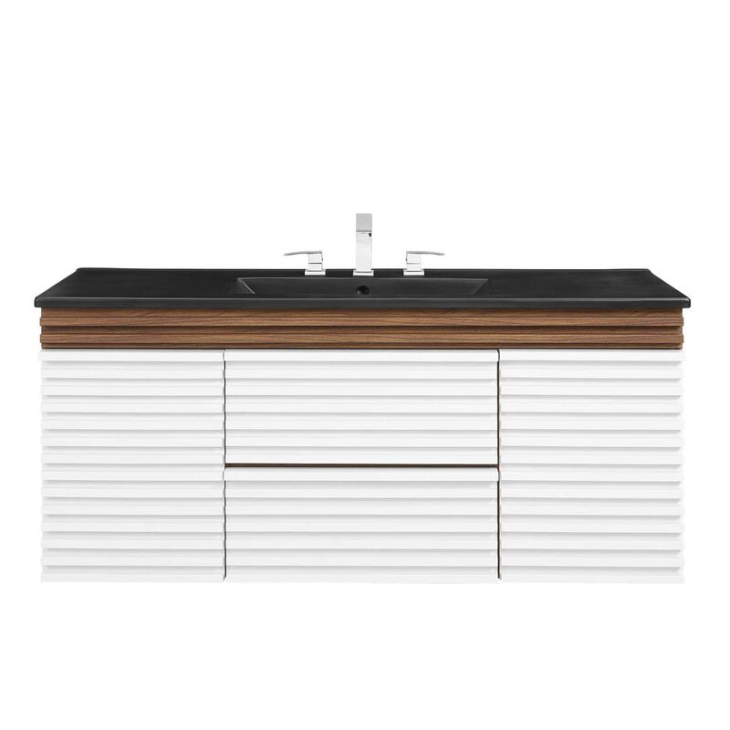 Modway Render 48" Wood Wall-Mount Bathroom Vanity - White/Walnut/Black image number 2