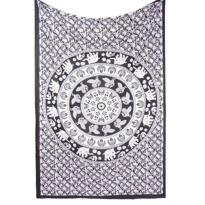 HomeRoots 80" X 56" Black And White Mandala Cotton Hanging Tapestry