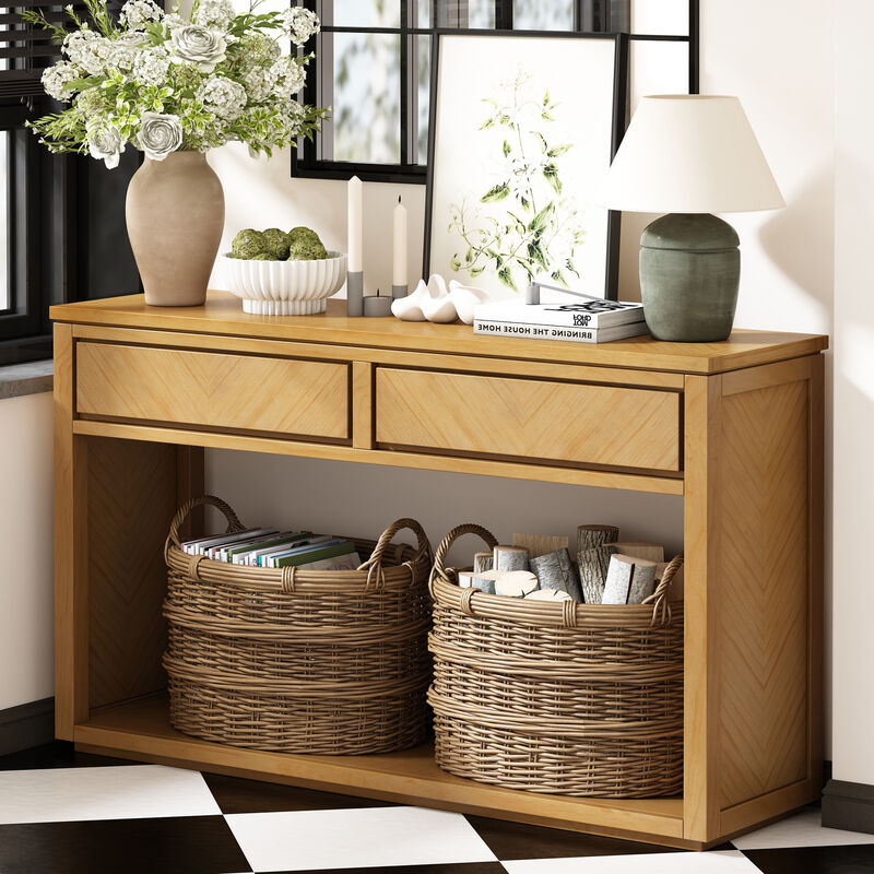 Merax Rustic Wooden Entryway Console Table with Storage Drawers