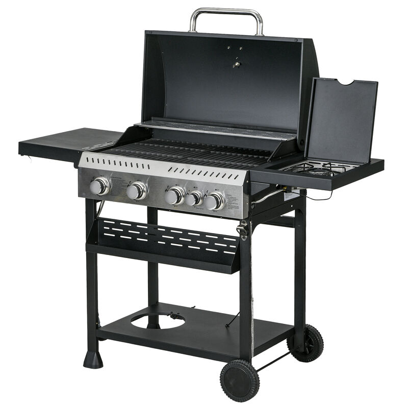 Outsunny 4 Burner Propane Gas Grill with Side Burner Outdoor Barbeque