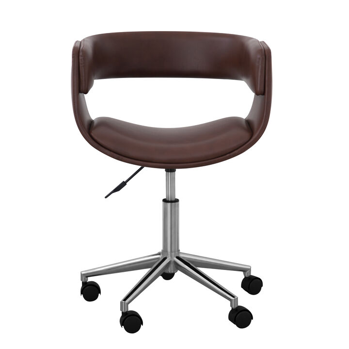 Teamson Home Modern PU Leather Office Swivel Chair with Wheels, Brown/Chrome