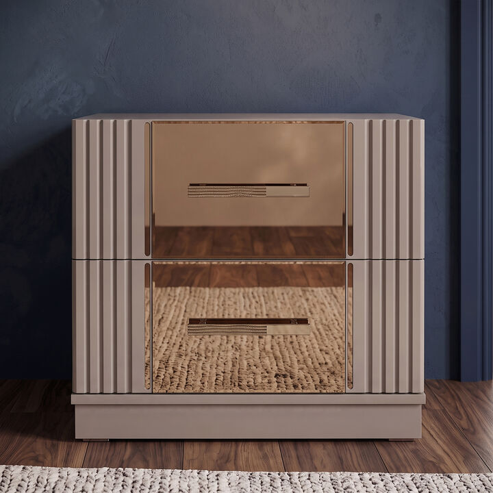 Lorenzo Modern Nightstand with Bronze Mirror Accents and Storage Drawers