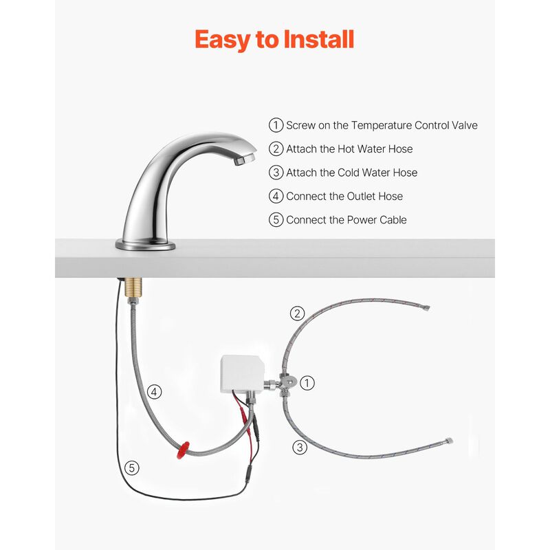Touchless Restroom Faucet with Hole Cover, Battery Operated, Adjustable Water Temp-Silver image number 6