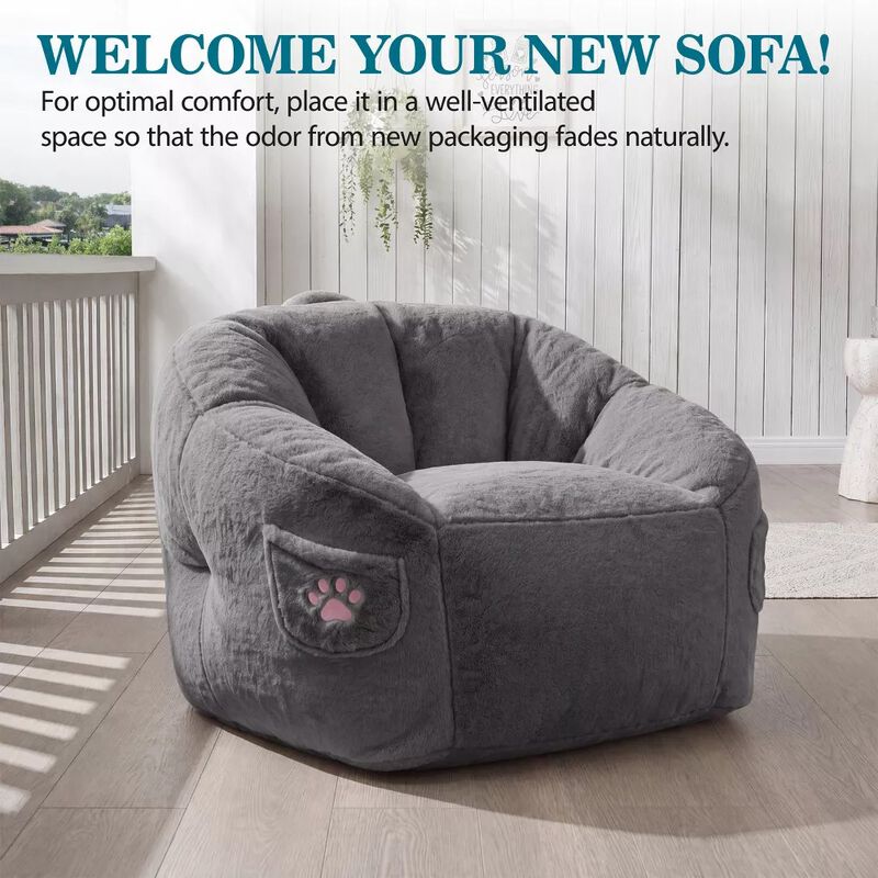 Vipbear Bean Bag Chair for Adults,Faux Fur Memory Foam Bean Bag Couch Sofa High Back, Reading Chair image number 7