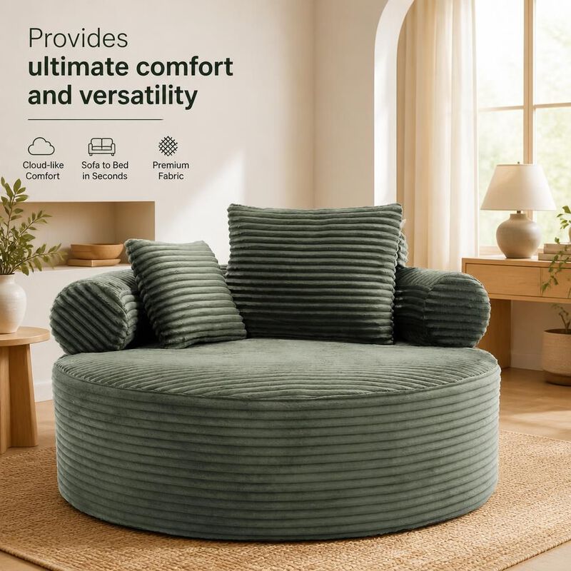 GOODSILO Round Multi-functional Memory Foam Convertible Sofa Bed Sectional Cloud Couch for Small Living Spaces, Apartments and Offices image number 4