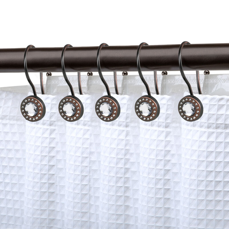 Rust-Resistant Metal Double Shower Curtain Hooks with Large Center Crystal, Set of 12 image number 1