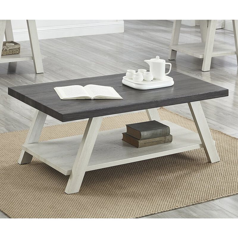 Roundhill Furniture Athens Contemporary Wood Shelf Coffee Table image number 2