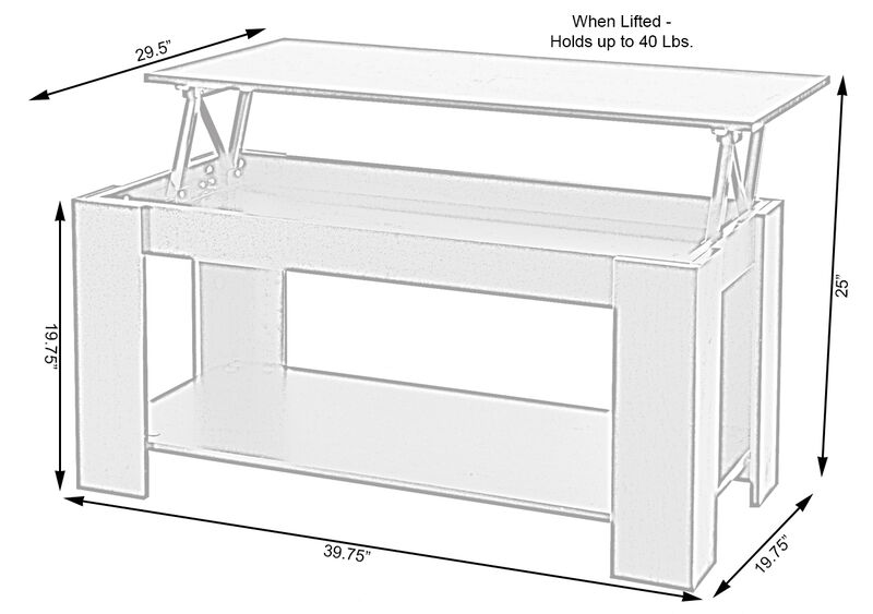 Modern Wood Coffee Table with Lift Tabletop, Black