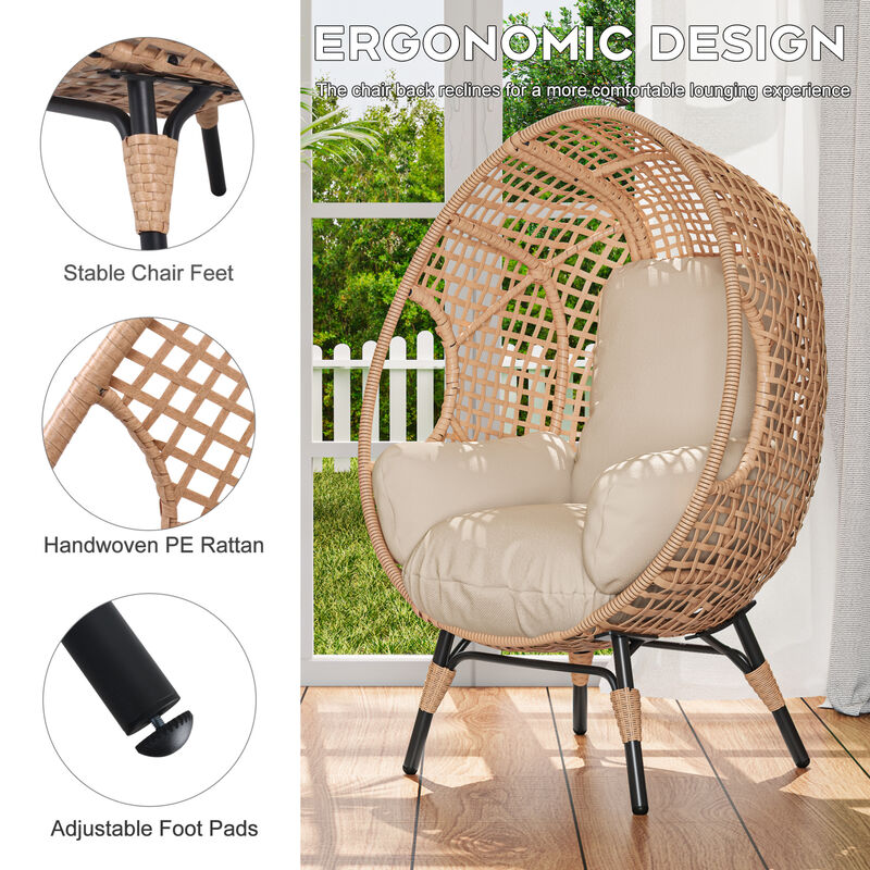 WOW PIONEER Elegant Arc Back Hanging Egg Swing Chair with 400lb Weight Capacity 8-Inch Thick Cushion PE Rattan image number 4