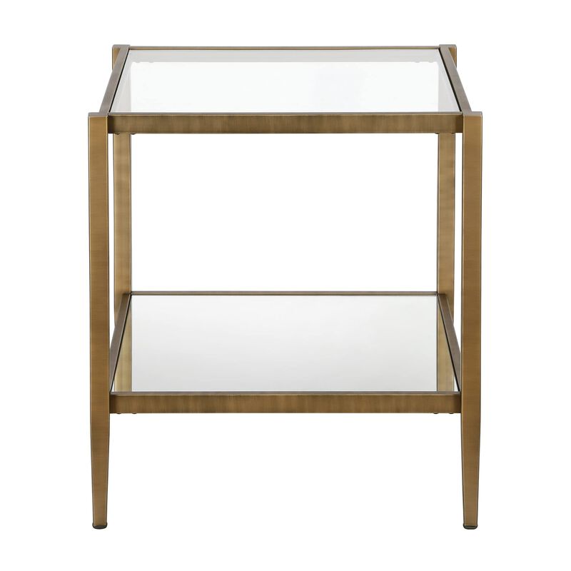 Henn&Hart 20"" Wide Square Side Table with Mirror Shelf in Brass, Table for Living Room, Bedroom image number 4