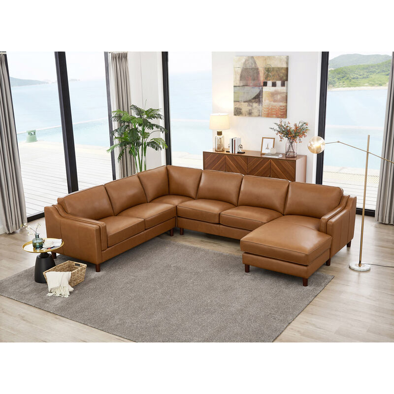 Bella Top Grain Leather U-Shaped Sectional with Right Chaise