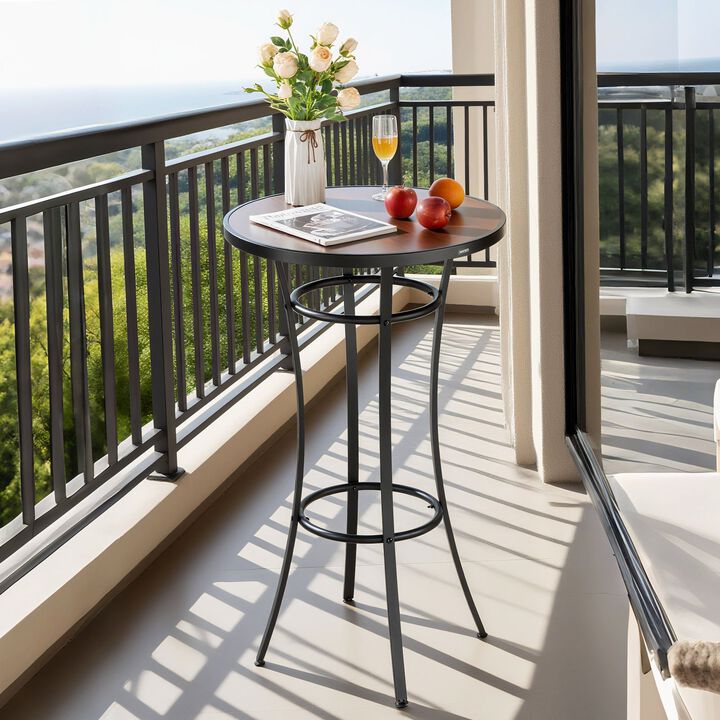 Round Counter Height Bistro Table with Metal Frame Outdoor Pub Dining Table-Black
