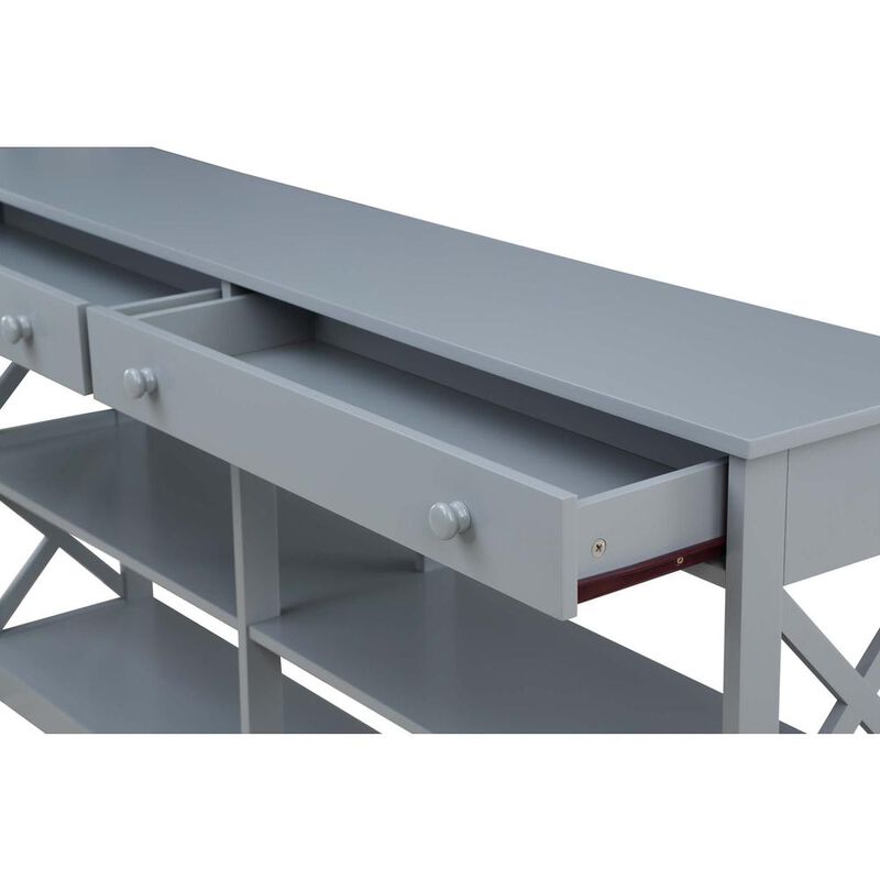 Convenience Concepts Oxford 2 Drawer 60 inch Console Table with Shelves, Gray