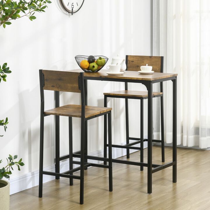 Industrial 3-Piece Pub Set: Counter Height, Rustic Brown, Space-Saving
